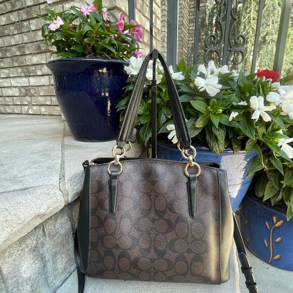 COACH MINETTA SATCHEL CROSSBODY SIGNATURE MONOGRAM WOMEN'S BAG Brown Black - Picture 5 of 16